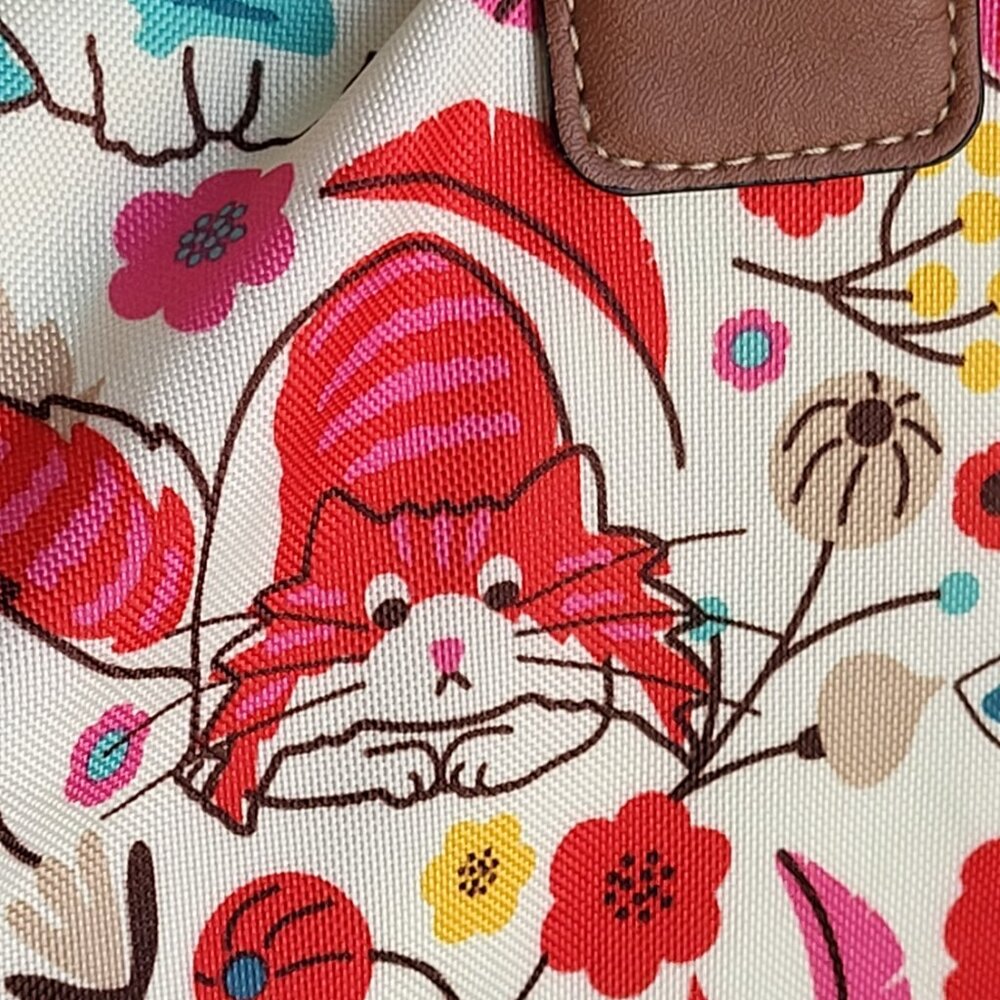 Lily Bloom Floral Canvas Satchel Bag | Multicolor Cats Shoulder Handbag Y2K - Picture 8 of 16